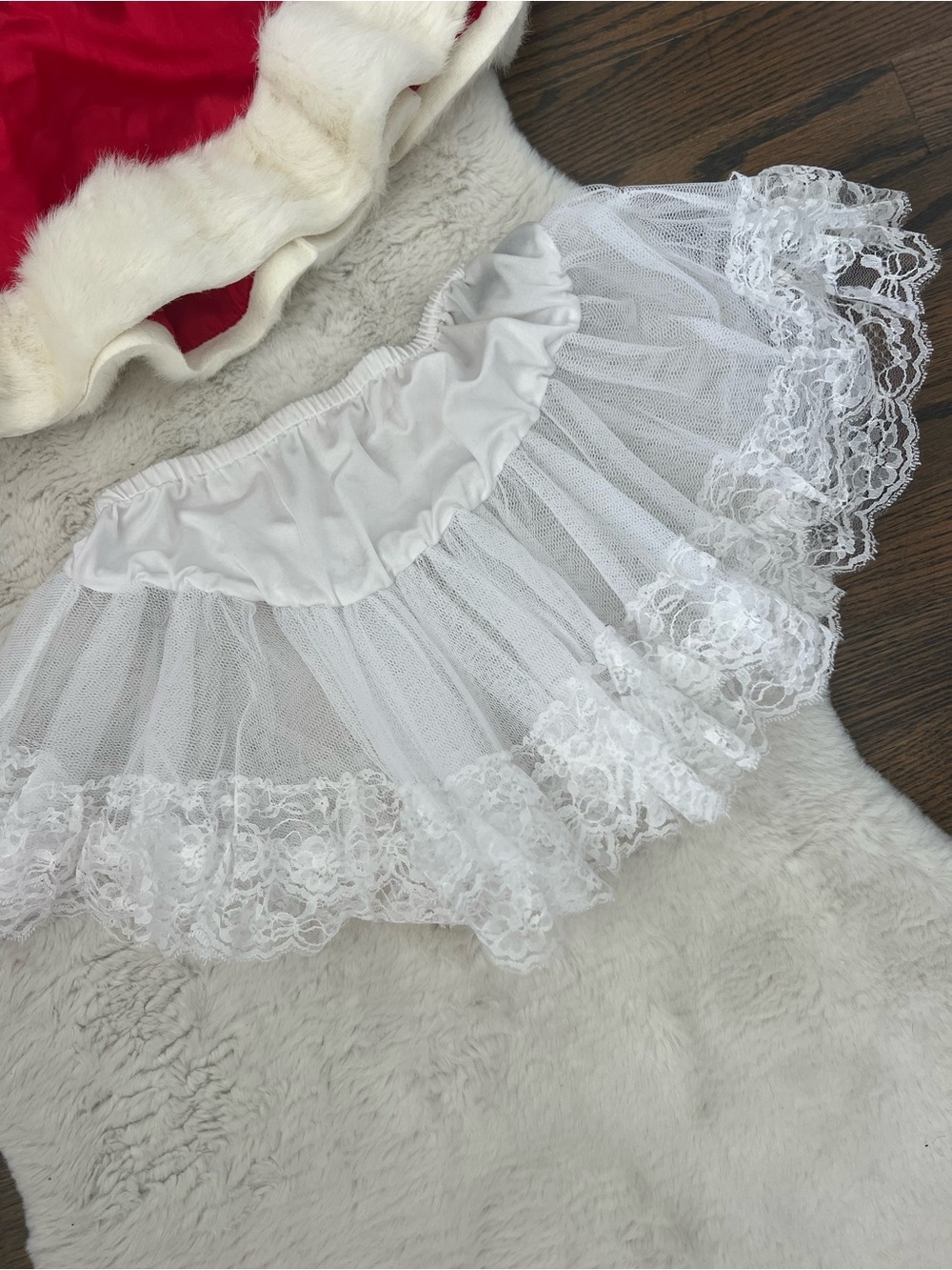 Girls Red Holiday Skirt with White Faux Fur Trim - Picture 4 of 9